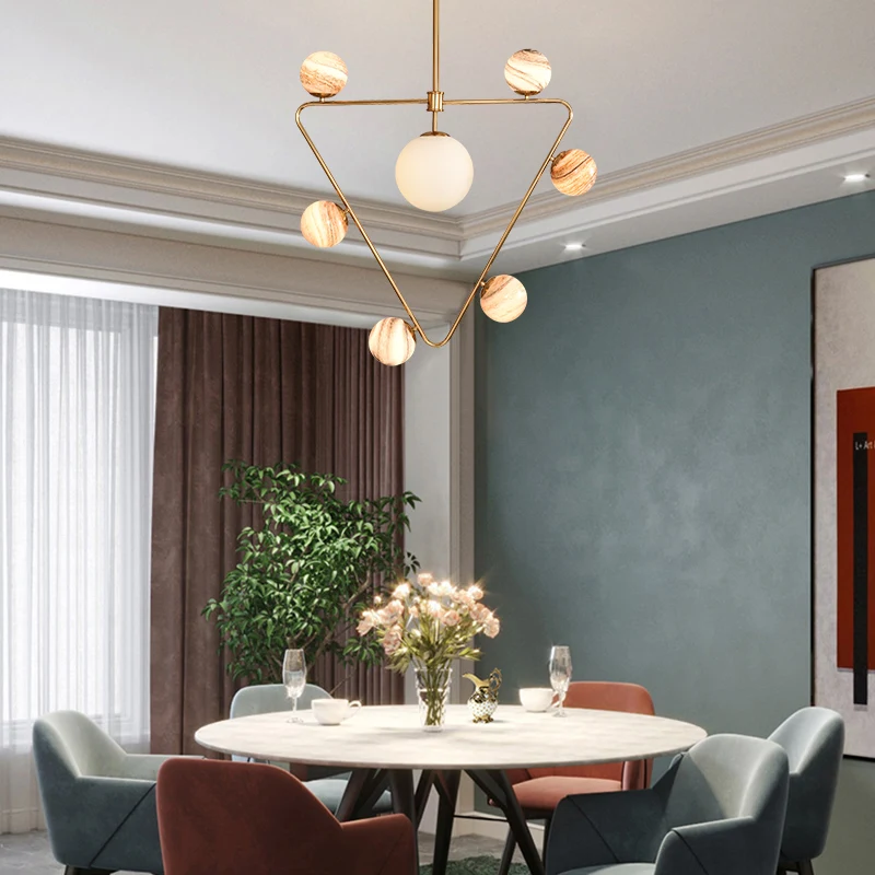 Wholesale Nordic Fashion Creative Personality Brass Chandelier，Modern Led Staggered Glass Balls Light Big Chandelier Lighting | Лампы и
