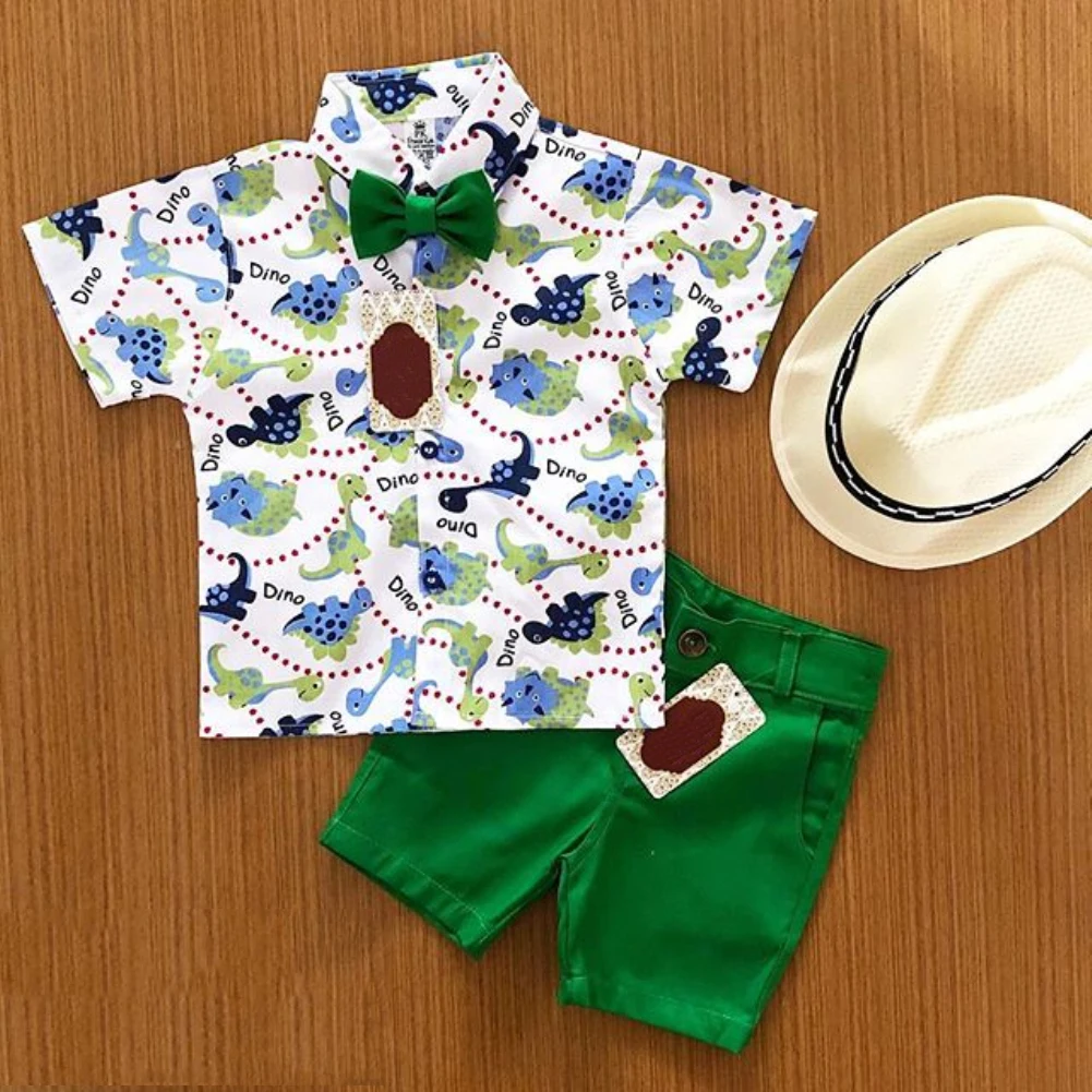Г. Повседневный костюм джентльмена из 2 предметов для маленьких мальчиков, платье с динозавром, рубашка, шорты комплект летней одежды для мальчиков