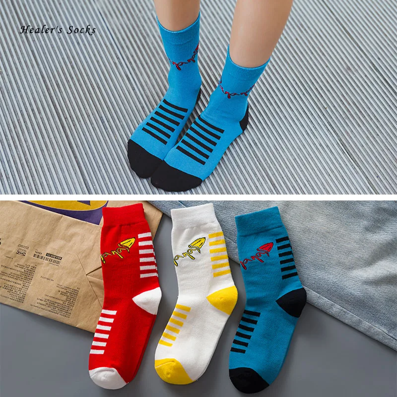 

New Fashion Striped Men and Women Socks Cotton Solid Color Line HipHop Sport Happy Kawaii Skateboard Funny Girls Tube Sockis