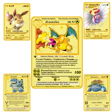 Pokemon metal francês cartões de ouro brilhando hp cartas jogo batalha carte negociação crianças pokemon cartão brinquedos
