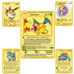 Cartes Pokemon françaises en métal doré, cartes brillantes Hp, jeu, Carte de combat, commerce, jouets pour enfants 