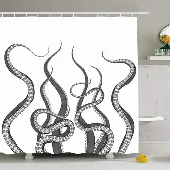 

Shower Curtain Set with Hooks 66x72 Tentacle Creature Deep Ocean Animals Monster Wildlife Nature Fashion Alien Fashionable
