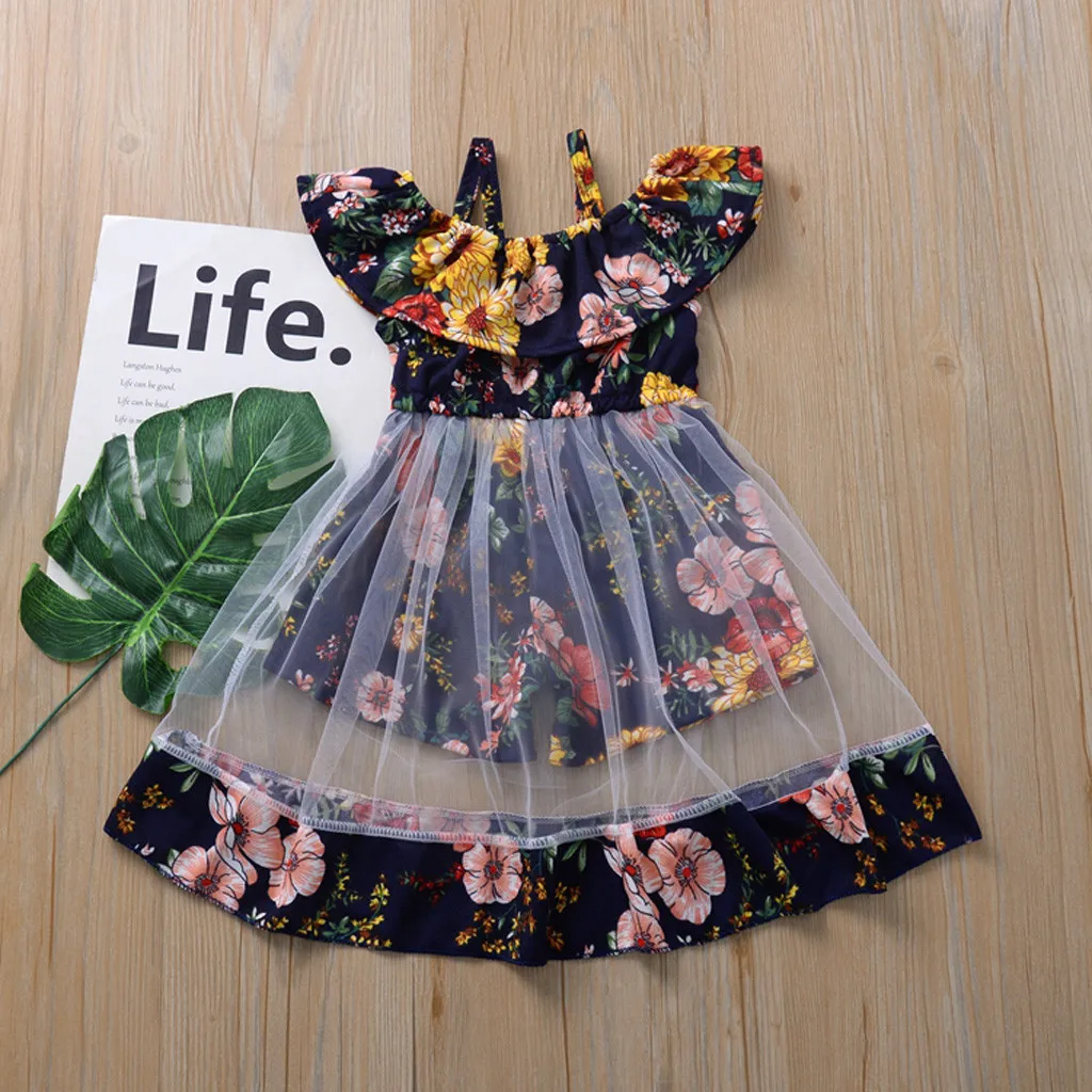Baby Girl Kids Short-Sleeves Princess Summer Clothing Flowers Mesh Dress