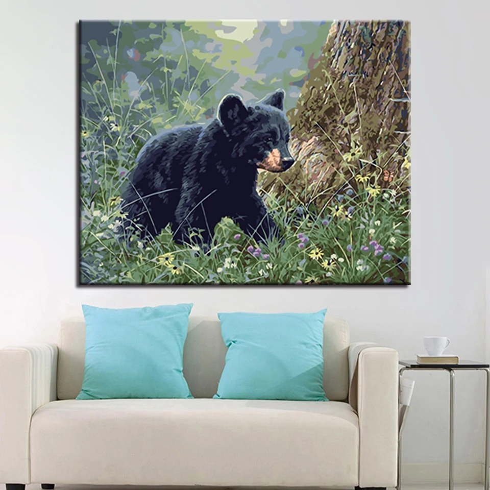 

Black bear DIY Painting By Numbers Kits Calligraphy Painting Acrylic Paint By Number For Home Decoration A work of art