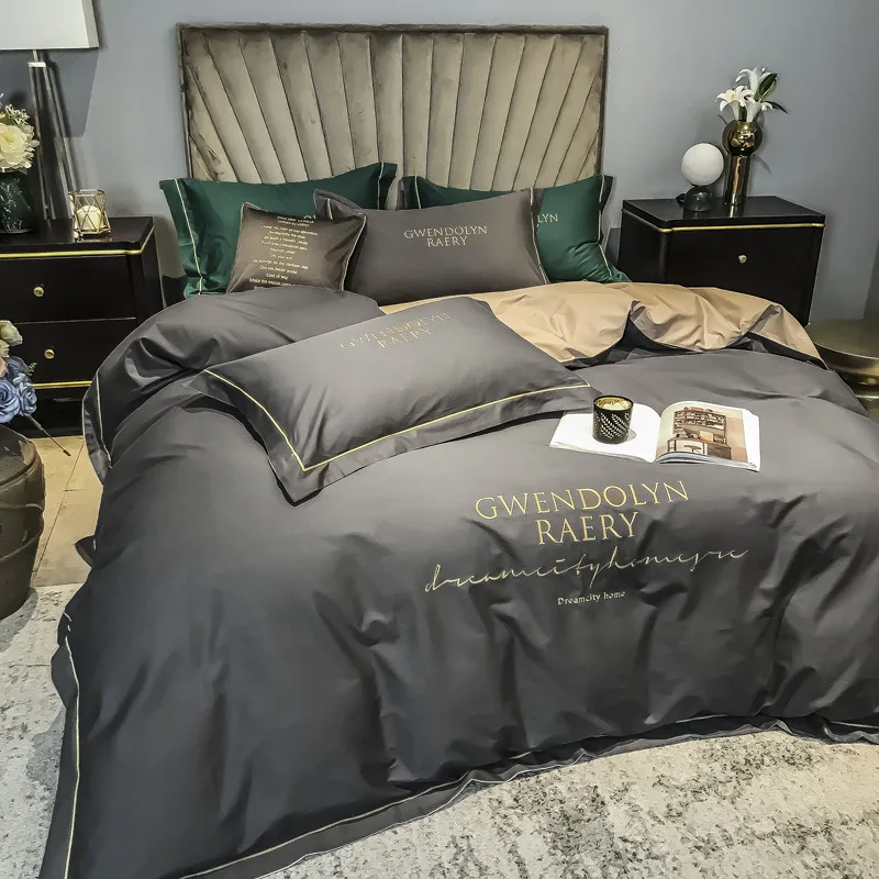 Egyptian Cotton Bedding Sets Soft Duvet Cover Bed Sheet Set Nordic Queen King size Bed Linen Luxury Satin Bed Set For Hotel 4PCS