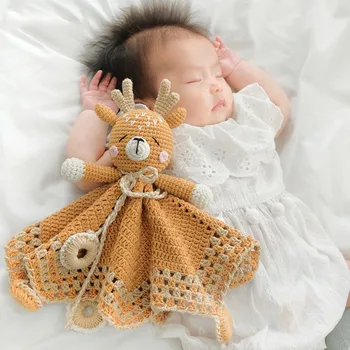 

Handmade Baby Comforter Toy Cute Crochet Wool Knitting Baby Animal Towel Newborn Gift Mother's Love DIY Yarn Material Bag