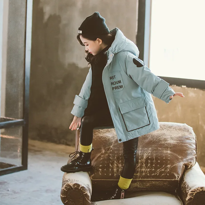 Light Blue Пальто для девочек детская модная куртка-парка детский зимний комбинезон унисекс для мальчиков и девочек, толстая зимняя верхняя одежда с капюшоном, хлопковая одежда для детей от 4 до 15 лет - Цвет: Light Blue