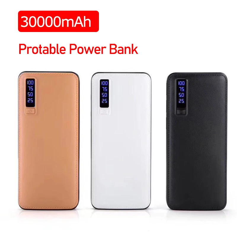 30000 мАч Внешний аккумулятор кожаный корпус LED высокой емкости 3 USB портативный