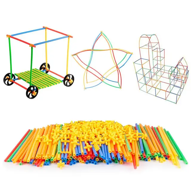 400Pcs 4D DIY Straw Building Blocks Plastic Stitching Inserted Construction Assembled Blocks Bricks Kids Educational Toys 1