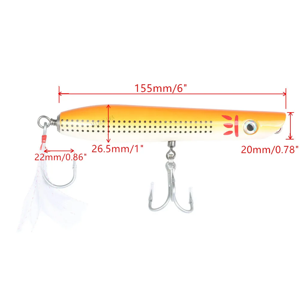 MIZUGIWA Карандаш Поппер пробки " GT деревянная приманка с пером ручной работы приманок для серфинга плавающие крючки mustad Троллинг приманка тунец