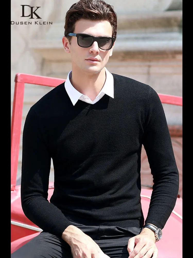 

Dusen Klein Men Casual V-Neck Pullover Slim Fit Long Sleeve Shirt Men's Sweaters Knitwear Cashmere Wool Pull Homme 68181