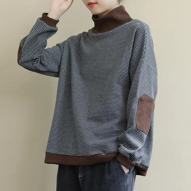 

Spring Femme Fashion Pullover Sweatshirts Women Loose Letter Embroidery Round Neck Long Sleeve Patchwork Pockets Female Tops