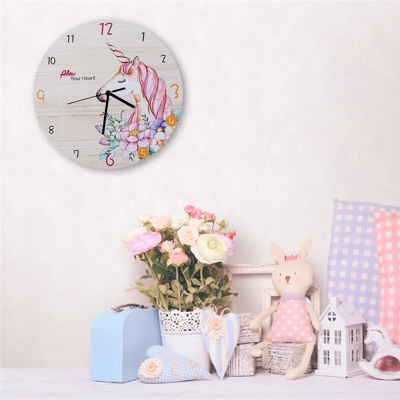 

Cute Pink Unicorn Clocks On Wall Simple Life Design Wall Clock Cafe Kitchen Girl's Room Decoration Silent Movement Quartz Needle