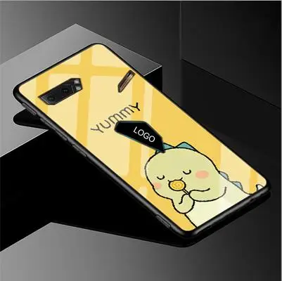 Черный Чехол для Asus ROG Phone2 ZS660KL из закаленного стекла с мультипликационным рисунком из мягкого силикона с узором чехол для ASUS ROG Gaming Phone 2 задняя крышка - Цвет: Черный