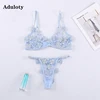Best selling New Women's lace embroidered underwear  thin mesh see-through sexy erotic lingerie underwire gather bra thong set ► Photo 3/6