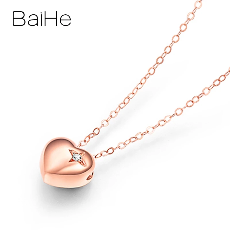 BAIHE, 18 к, розовое золото, сертифицировано, круглый, всего 0,01 карат, натуральный бриллиант, свадебные трендовые ювелирные изделия, модный подарок, ожерелья