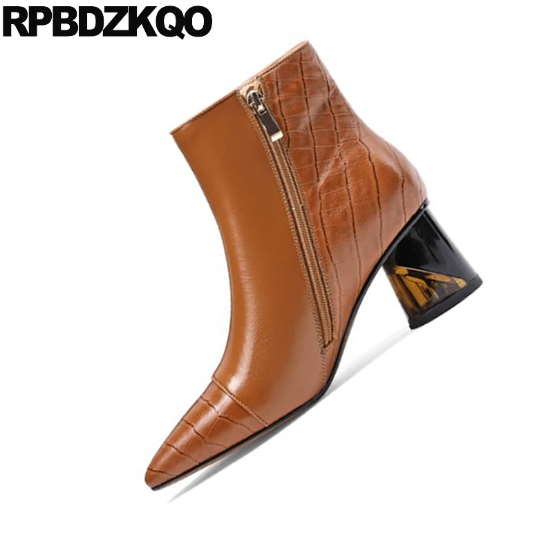 Botines marrones gruesos con tachuelas para mujer, botines de tacón alto  con remaches, tachuelas, zapatos de marca de lujo con punta de Metal, talla  34, otoño|Botas hasta el tobillo| - AliExpress