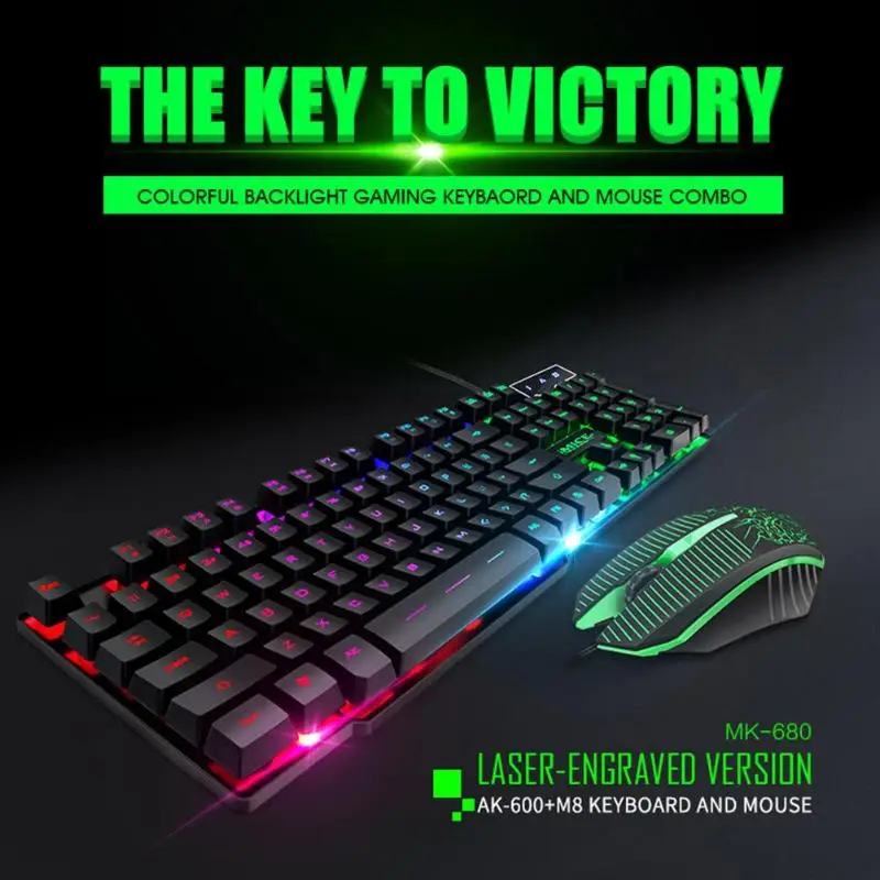 IMICE MK-680 USB Проводная игровая клавиатура мышь комбо RGB подсветка компьютера 104 клавиатура и клавиши 1000 dpi набор мышей для ПК настольного ноутбука