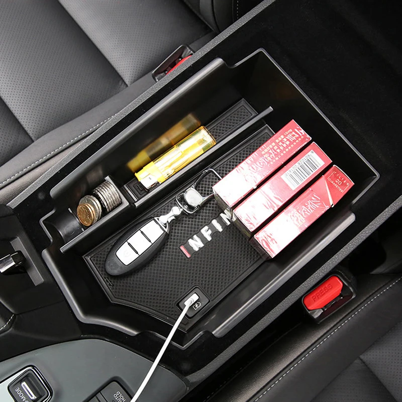 

LHD!! For Infiniti QX50 2018-2021 Interior Black Glove Central Armrest Box Organizer Storage Car Accessories