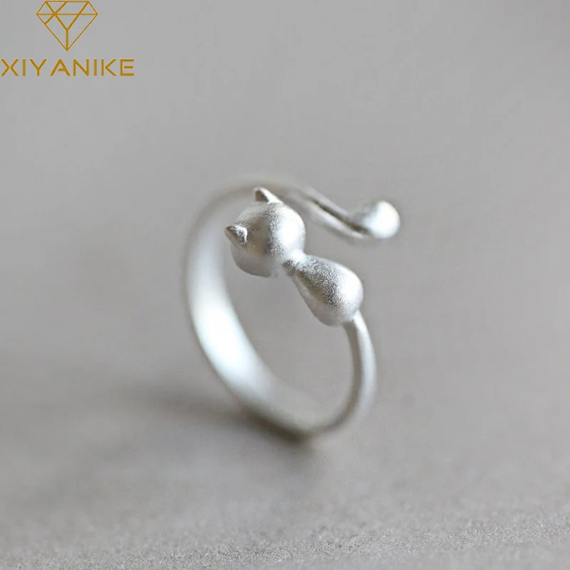 XIYANIKESilverColorKoreanStyleCuteCreativeCatRingsPrevent