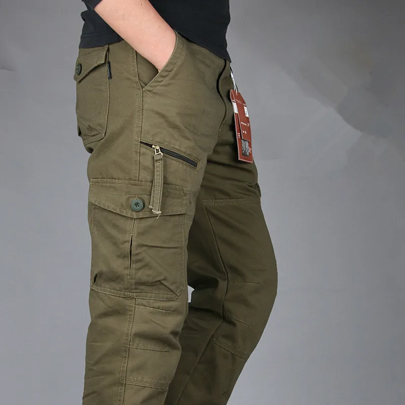 Army yellow Мужские брюки-карго, тактические, с несколькими карманами, комбинезоны, мужские спортивные штаны, военные хлопковые свободные брюки, армейские военные рабочие прямые брюки - Цвет: Army yellow