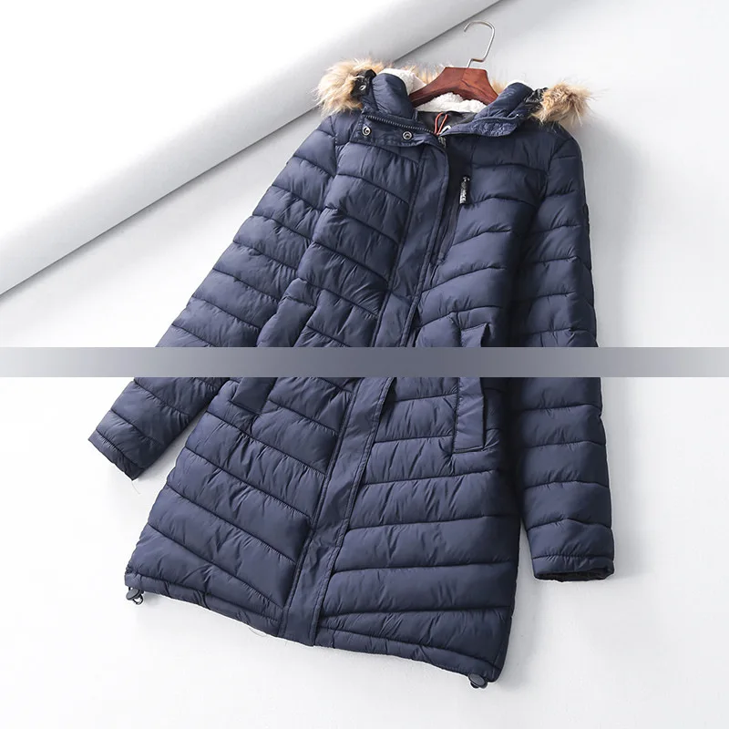 Ia57 Simple Casual Style Pattern Versatile Long Sleeve Hooded Fur Collar Cotton-padded Clothes Cotton Coat Women's
