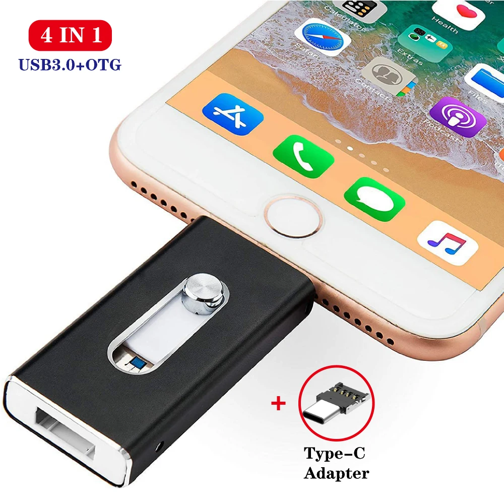 4 IN 1 USB Flash Drive for iphone 12/8/7/7Plus/8/X/11 Usb/Otg/Lightning 128GB 64GB Pen Drive For iOS External Storage Devices usb flash drive for iphone ipad imac pendrive 3 0 64gb 32gb 128gb 2 in 1 pen drive for ios external storage devices usb stick