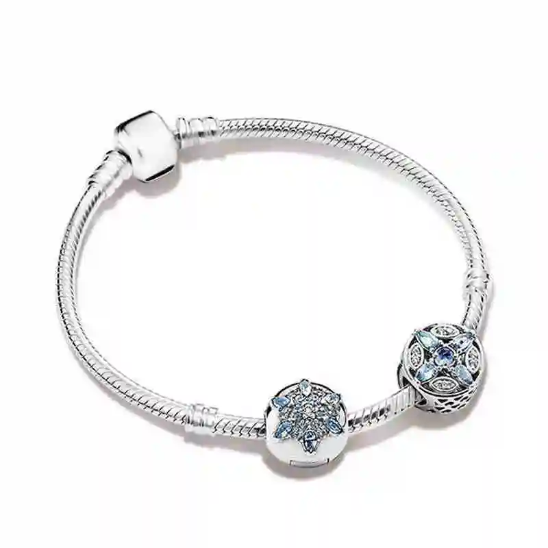 

100% 925 Sterling Silver ZT0165 Ice Winter Stars of the Crystal Snowflake Pulse Strings Original Women Jewelry Collection