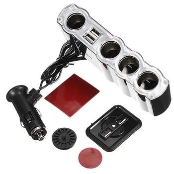 

4 Way Socket Auto Car Cigarette Lighter Splitter 2 USB Port Plug Adapter Charger