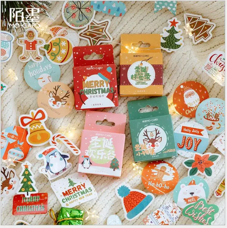 

2019 New Christmas greeting Album Paper Lable Stickers Crafts And Scrapbooking Decorative Lifelog Sticker Cute Stationery 46pcs
