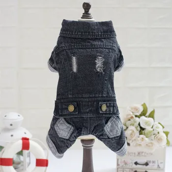 

10PC/Lot Black Jeans Dogs Coat Pet Outfit Clothes Thick Fleece Puppy Jumpsuit Winter Dog Clothes