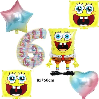 

Happy birthday balloons set mxed Gradient star heart foil balloons 30inch number globos and large Spongebob helium balloons