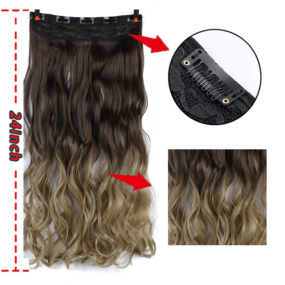 LiangMo синтетические волосы на заколках для наращивания, 5 клипов, 24 дюйма, 120 г, синие, зеленые, розовые, градиентные накладные волосы, женские шиньоны