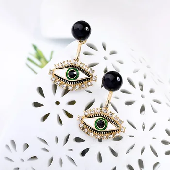 

Punk Unique White&Black Enamel Acrylic Crystal Evil Eyes Stud Earrings For Women Gifts Gold Color New Fashion Jewelry