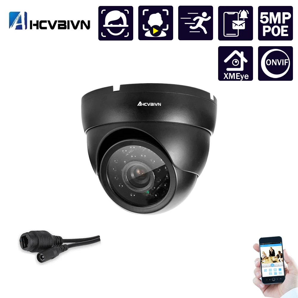 

H.265 Face Record 5MP PoE IP Dome Camera Indoor Outdoor Vandalproof Waterproof ONVIF Infrared Metal Case IP camera