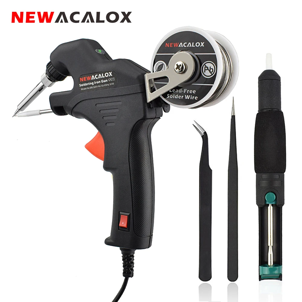 NEWACALOX 100-240V 50W Soldering Iron Kit Handheld Welding Gun Fast Heating Automatic Send Tin Gun Soldering Repair Tool