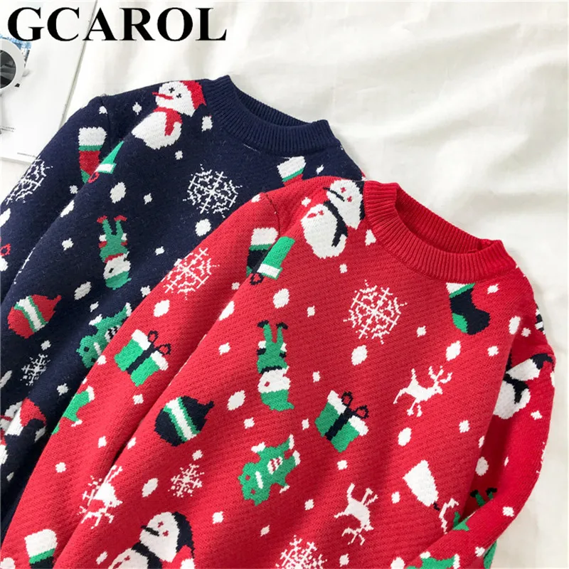 GCAROL, Зимний Рождественский жаккардовый свитер, милый мультяшный Женский трикотажный джемпер, плотный свитер большого размера