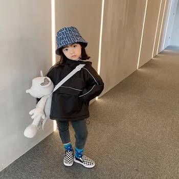 

Baby Girls Winter Warm Jacket Kids Autumn Windbreaker Waterproof Black Hooded Velvet Lining Thickness Snowsuit Baby Boys Coat