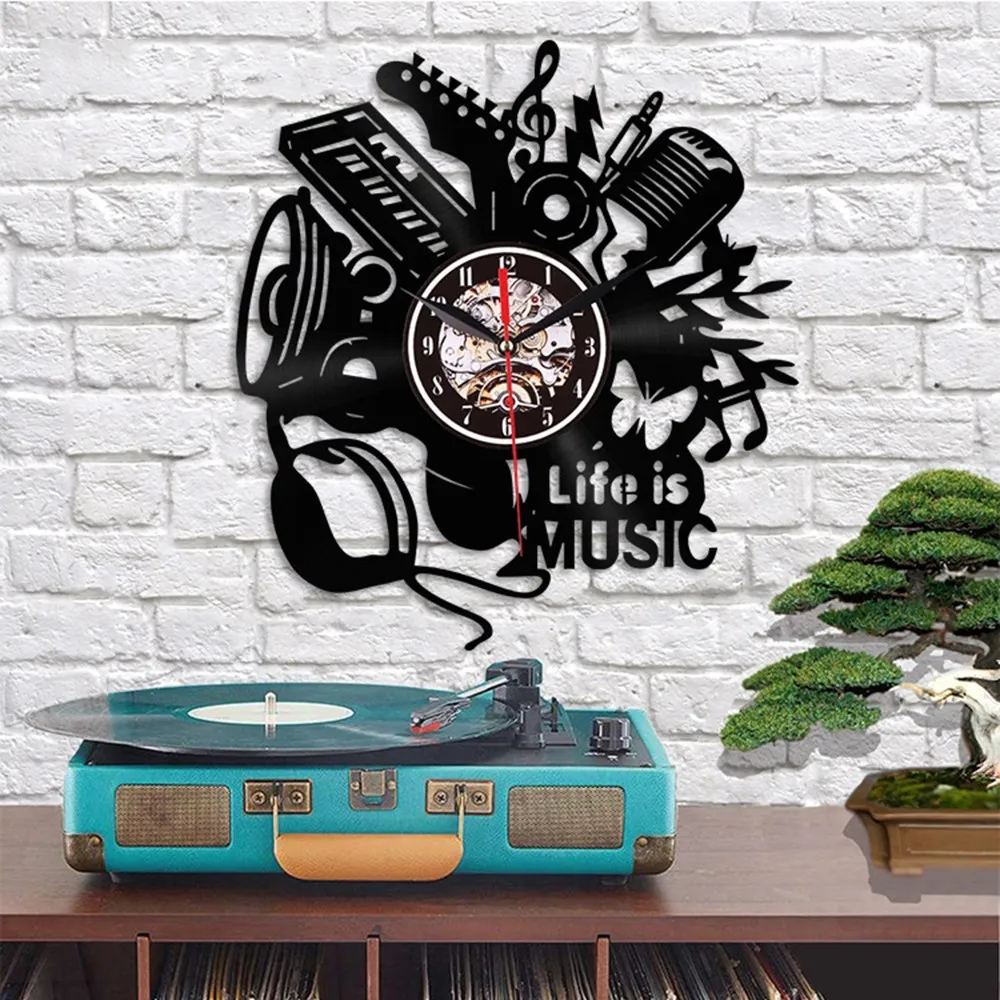 

Musical Style Watch Modern Design Musical Theme Watch Timelike CD Vinyl Record Wall Clock 3D Retro Wall Clock Black Art Watch