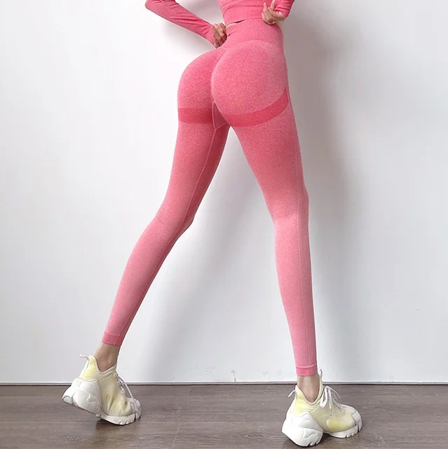 Gradient Color Energy Legging Women Workout Fitness Jogging Running Leggings Gym Tights Stretch Sportswear Yoga Pants Pink