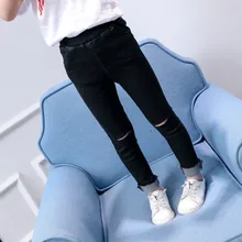 Осенняя одежда с дырками для девочек, штаны г., новые стильные джинсы черно-белые обтягивающие брюки с рисунком облегающие штаны для больших мальчиков, 12-YE