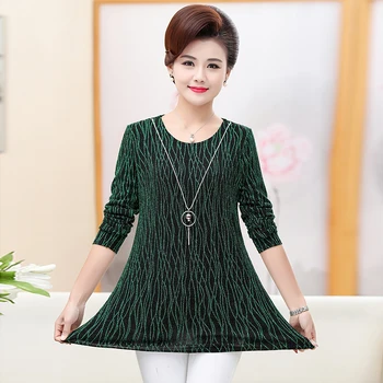 

Stripe Long Sleeve O-neck Tshirt Tops Women Slim Pullover 2020 Spring New Middle Age Mother Clothing Casual Bottoming Shirt
