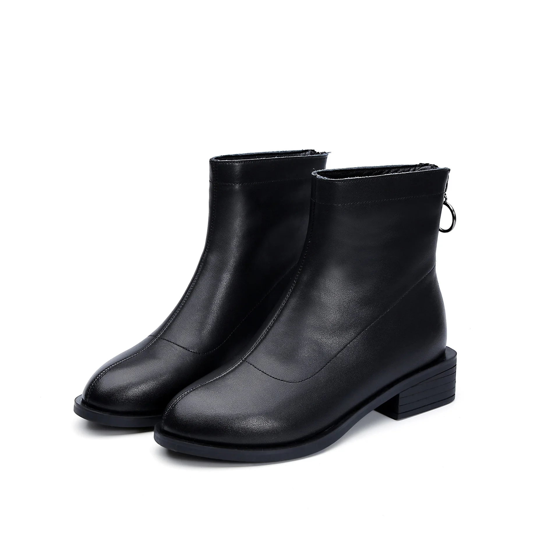 

Chelsea Boots Women New 2019 Shoes Round Toe Leather Booties Luxury Designer Zipper Med Mid Calf Genuine Rubber Rock Mid-Calf