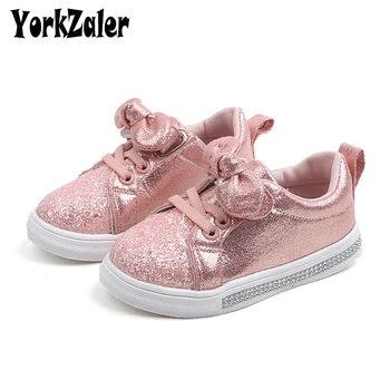 

Yorkzaler Spring Autumn Children's Sneakers For Girl Artificial Leather Bow Sequines Kids Sport Shoes 3 Color Casual Baby Shoes