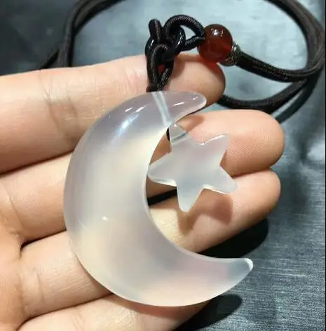 

fine jewelry Natural icy chalcedony Pendant Star Moon agate sweater chain pendant