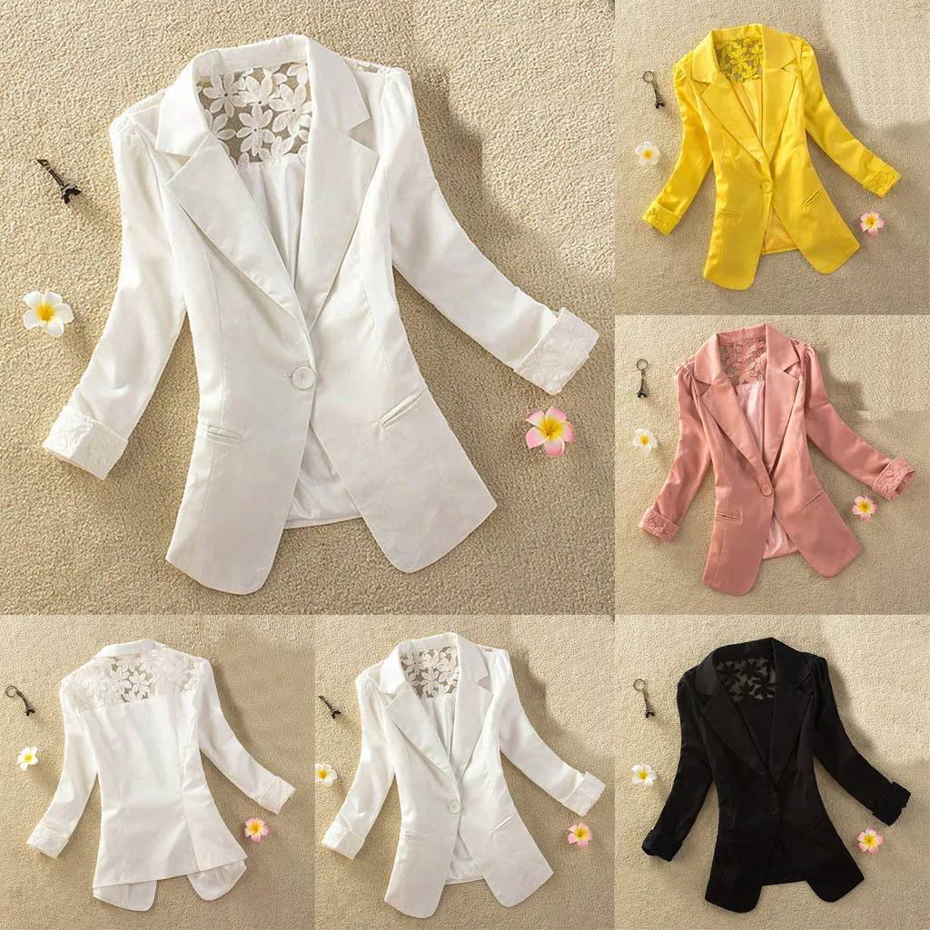 

New Arrival Formal Women Blazer Single Button Office Coat Silm Autumn Fashion Casual Female's Jacket Shawl Collar Back Lace