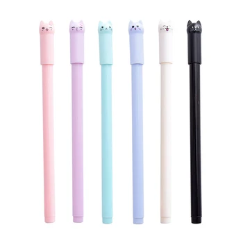 

6 Pcs Creative Stationery Student Pen Cute Cat Gel Pen 0.5mm Full Needle Black Ink Pen School Supplies