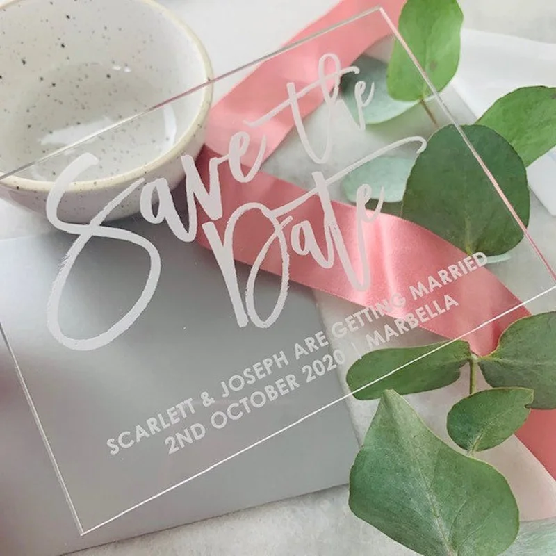  Transparent Acrylic Wedding Invitation Modern Calligraphic Invitation save the date - 4000273819487