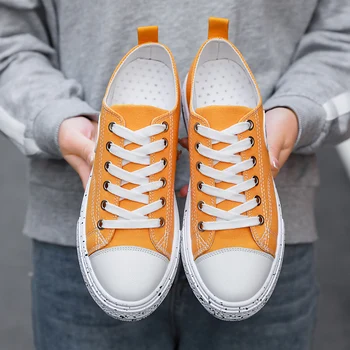 

2020 Hot Sale Casual Shoes For Men Fashion Young Canvas Shoes Yellow Flats Vulcanized Shoes Comfortable Men Lace-Up Canvas Shoes