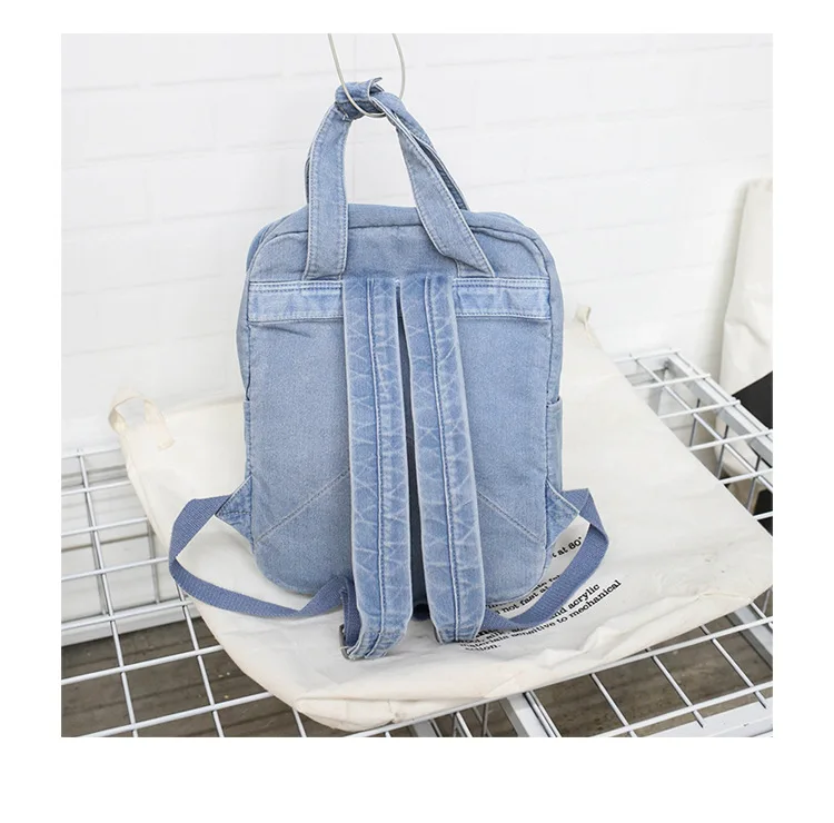 Mochila feminina, bolsa de denim na faculdade,